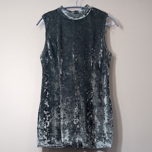 Rehab | Stretchy Velvet Booty Short Party Jumpsuit in Silvery Light Blue Size L